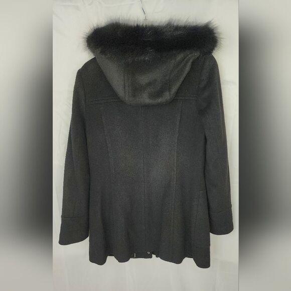 Sachi Collection women's lambs wool coat with fur trimmed hood size small - Picture 5 of 10